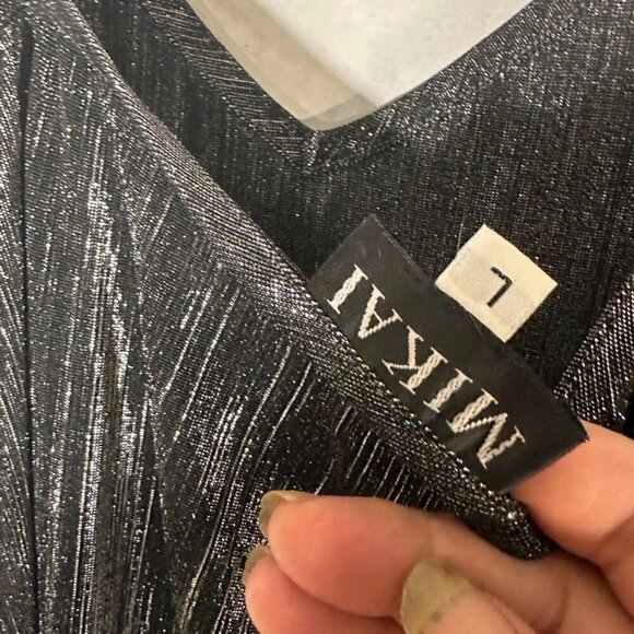 Mikai Size Large Slip Dress Charcoal Gray Black Metallic Shimmer Sexy Slinky - Picture 4 of 7